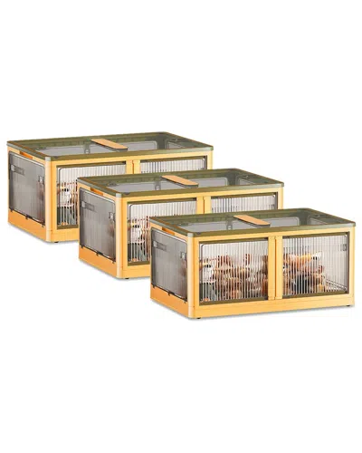 Fresh Fab Finds 3pc Yellow Foldable Storage Bins With Lid & 4 Doors