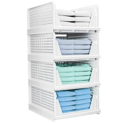 Fresh Fab Finds 4 Packs Plastic Storage Box Closet Organizer Foldable Storage Bin Stackable Drawer With Slide Rail P In White