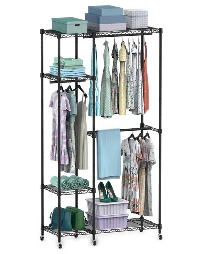 Fresh Fab Finds 4 Tier Heavy Duty Garment Rack With Wheels In Black