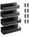 Fresh Fab Finds 4pcs Spice Rack Strong Magnetic Seasoning Storage Shelf With 8 Removable Hooks For Refrigerator Micr In Black