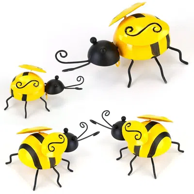 FRESH FAB FINDS 4PCS BUMBLE BEE SET ORNAMENT 3D IRON HANGING BEE WALL DECOR ART SCULPTURE STATUES DECORATIONS FOR FE