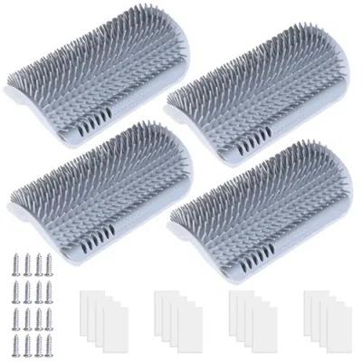 Fresh Fab Finds 4pcs Cat Self Groomer Soft Silicone Wall Corner Scratcher Pet Grooming Hair Brush Comb Massage Tool  In Gray