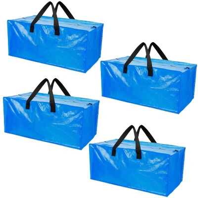 Fresh Fab Finds 4pcs Moving Bags Heavy Duty Container Reusable Plastic Totes Blue Moving Bin Zippered Storage Bag