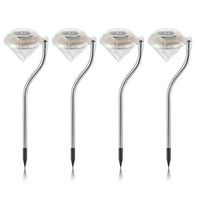Fresh Fab Finds 4pcs Solar Garden Light Outdoor Diamond Led Light 7-color Changing Ip65 Waterproof Pathway Stake Dec In White
