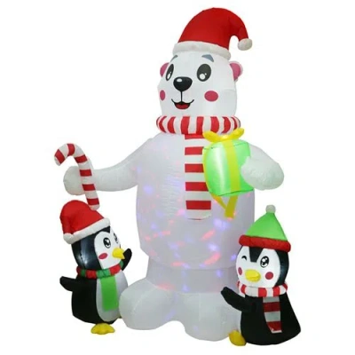 Fresh Fab Finds 5.9ft Christmas Inflatable Outdoor Decoration Polar Bear Gift Box Penguin Blow Up Yard Decoration In White