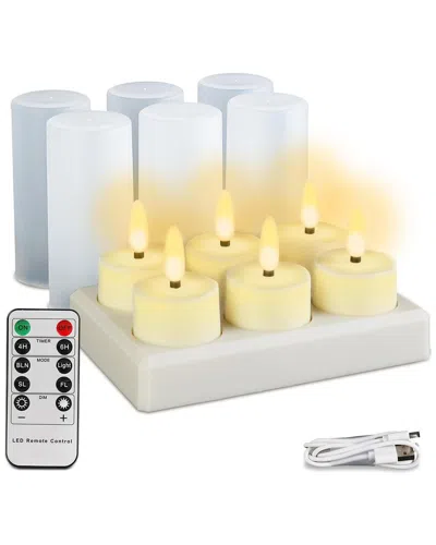 Fresh Fab Finds 6-pack Rechargeable Tea Lights With Charging Base, Timer & Remote In White