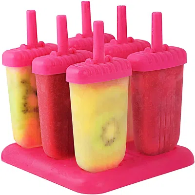Fresh Fab Finds 6pcs Reusable Ice Pop Maker Diy Ice Cream Bar Mold Plastic In Pink