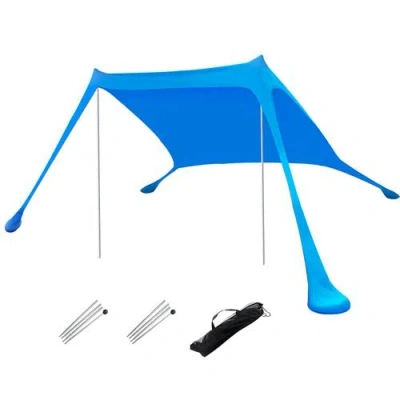 Fresh Fab Finds 9.8 X 9.8ft Foldable Beach Canopy Tent Collapsible Shade Sail Sun Protection Windproof Shelter 4 San In Blue