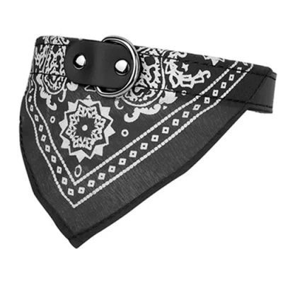 Fresh Fab Finds Adjustable Bandana Leather Pet Collar Triangle Scarf In Black