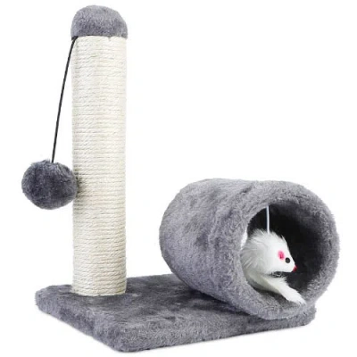 Fresh Fab Finds Cat Scratching Post Cat Kitten Sisal Scratch Post Toy With Tunnel & Lifelike Mouse Toy Pet Activity In Gray