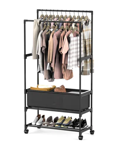 Fresh Fab Finds Double Rod Garment Rack With Storage Bag In Black