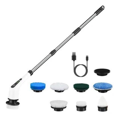 Fresh Fab Finds Electric Spin Scrubber Cordless Rechargeable Telescopic Cleaning Brush 8 Replaceable Heads 2 Speed A In Multi