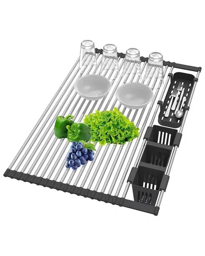 Fresh Fab Finds Extra Large Stretchable Roll Up Dish Drying Rack In Black