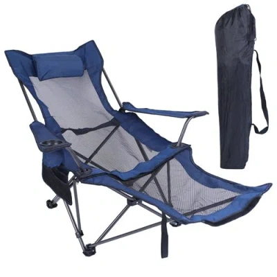 Fresh Fab Finds Foldable Camping Chair 330lbs Load Heavy Duty Steel Lawn Chair Collapsible Chair With Reclining Back In Blue