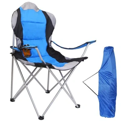 Fresh Fab Finds Foldable Camping Chair Heavy Duty Steel Lawn Chair Padded Seat Arm Back Beach Chair 330lbs Max Load  In Blue