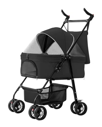 Fresh Fab Finds Foldable Pet Stroller With Removable Liner & Storage Basket In Black