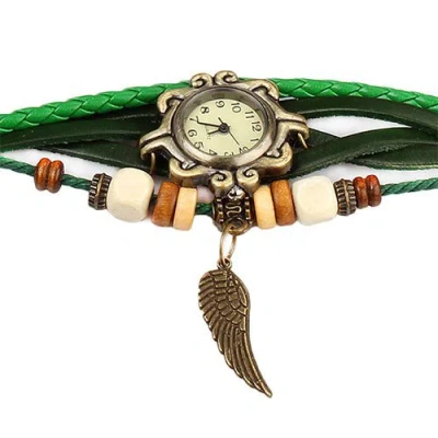 Fresh Fab Finds New! Beautiful Bohemian Style Retro Handmade Leather Angel Wing Women's Watches-green