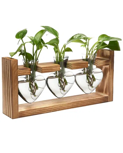 Fresh Fab Finds Plant Propagation Station: 3 Heart Vases With Stand In Brown