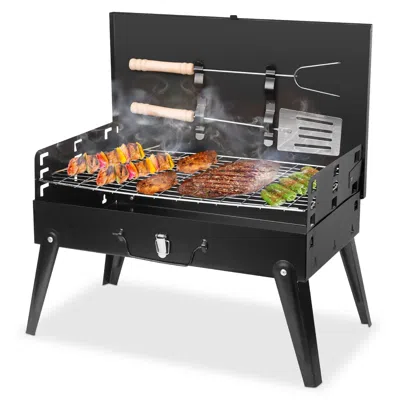 FRESH FAB FINDS PORTABLE CHARCOAL GRILL FOLDABLE BBQ SUITCASE WITH SHELF