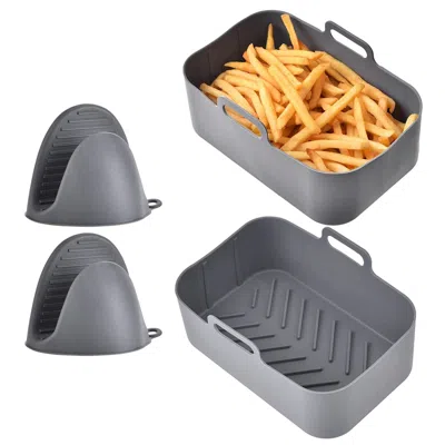 Fresh Fab Finds Reusable Air Fryer Silicone Pot With Basket Pans & Mittens For 6-8 Quart Oven In Grey