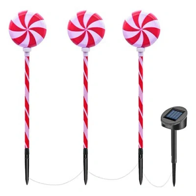Fresh Fab Finds Solar Christmas Candy Light Set Of 3 Ip65 Waterproof Solar Lollipops Stake Lamp For Outdoor Christma In Pink
