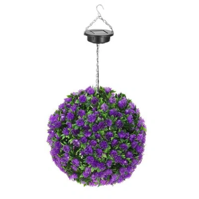 Fresh Fab Finds Solar Powered Topiary Ball 20 Led Lights Artificial Rose Flower Garden Hanging Light Ball Ipx4 Water In Purple