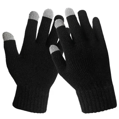 Fresh Fab Finds Unisex Touch Screen Gloves Full Finger Winter Warm Knitted Gloves For Warmth Running Cycling Camping In Black