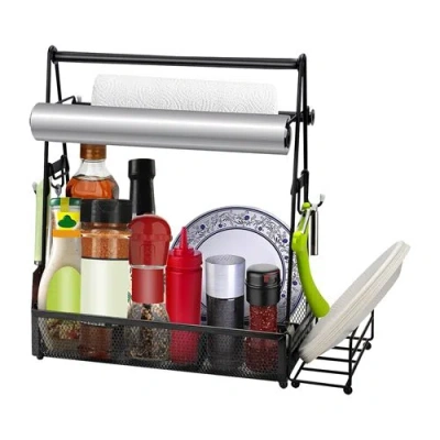 Fresh Fab Finds Utensil Caddy Metal Grill Caddy With Paper Towel Holders Utensil Holder In Black