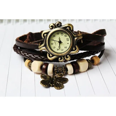 Fresh Fab Finds Vintage Women's Watch Bohemian Handmade Leather Watch Quartz Wrist Watch Fashion In Multi