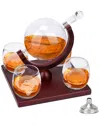 FRESH FAB FINDS FRESH FAB FINDS WHISKEY DECANTER GLOBE SET WITH 4 GLASSES