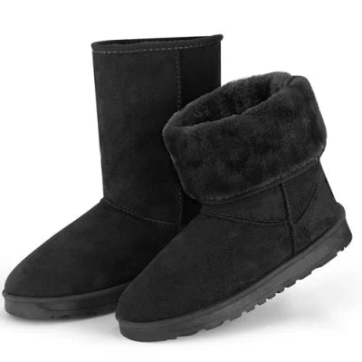 Fresh Fab Finds Women Ladies Snow Boots Waterproof Faux Suede Mid-calf Boots Fur Warm Lining Shoes In Black
