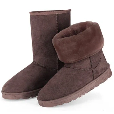 Fresh Fab Finds Women Ladies Snow Boots Waterproof Faux Suede Mid-calf Boots Fur Warm Lining Shoes In Burgundy