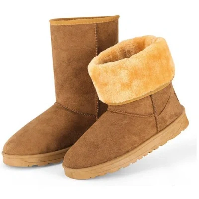 Fresh Fab Finds Women Ladies Snow Boots Waterproof Faux Suede Mid-calf Boots Fur Warm Lining Shoes In Brown