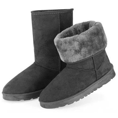 Fresh Fab Finds Women Ladies Snow Boots Waterproof Faux Suede Mid-calf Boots Fur Warm Lining Shoes In Black