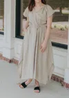 Fresh Laundry Cece Linen Maxi Dress In Taupe In Green