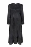 FRESHA LONDON SHIRRED TIERED DRESS IN BLACK