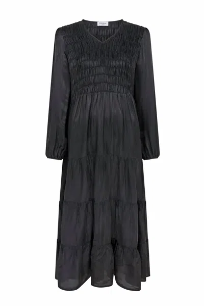 Fresha London Shirred Tiered Dress In Black