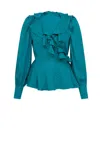 Fresha London Women's Green Erin Blouse Teal Checkerboard In Green