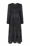 Fresha London Shirred Tiered Dress In Black In Black