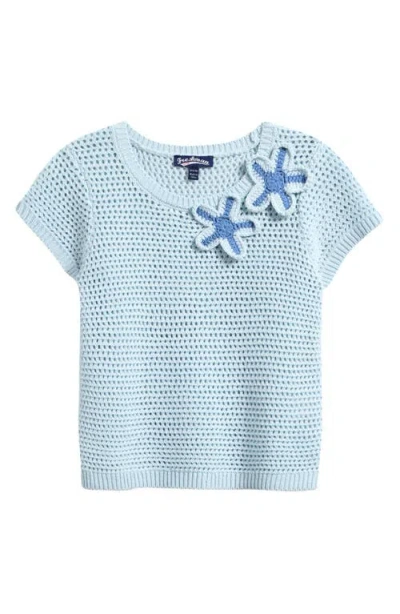 Freshman Kids'  Floral Appliqué Cotton Blend Crochet Open Stitch Top In Multi