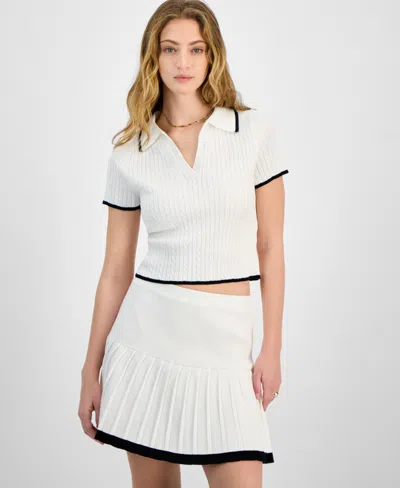 Freshman Juniors' Pleated Pull-on Sweater Skirt In White