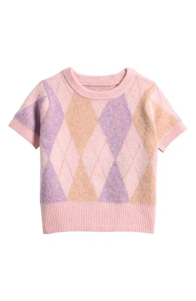 Freshman Kids' Argyle Short Sleeve Sweater In Pink Argyle