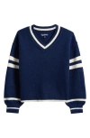 Freshman Kids' Athlete Stripe V-neck Sweater In Multi