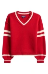 Freshman Kids' Athlete Stripe V-neck Sweater In Red