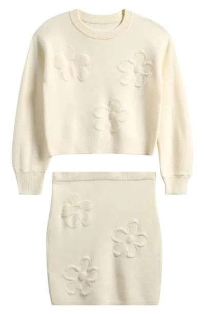 Freshman Kids' Floral Sweater & Skirt Set In Egret