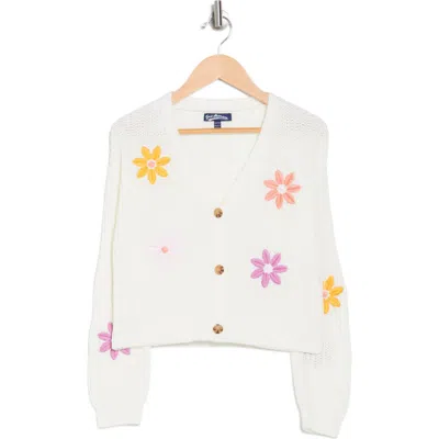 Freshman Kids' Flower Cardigan In Egret
