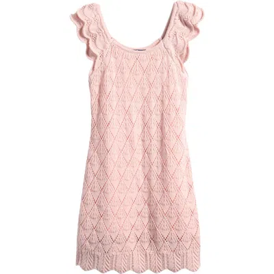 Freshman Kids' Flutter Sleeve Cotton Blend Pointelle Knit Dress In Pink