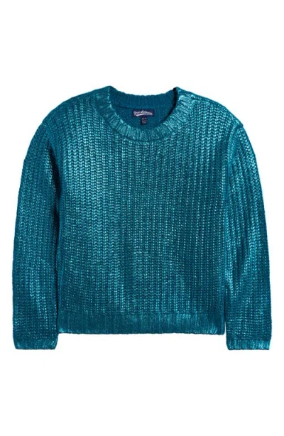 Freshman Kids' Foil Print Crewneck Sweater In Aqua