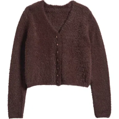 Freshman Kids' Fuzzy V-neck Cardigan In Coffee Bean