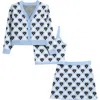 Freshman Kids' Heart Argyle Cardigan, Camisole & Skirt 3-piece Set In Blue